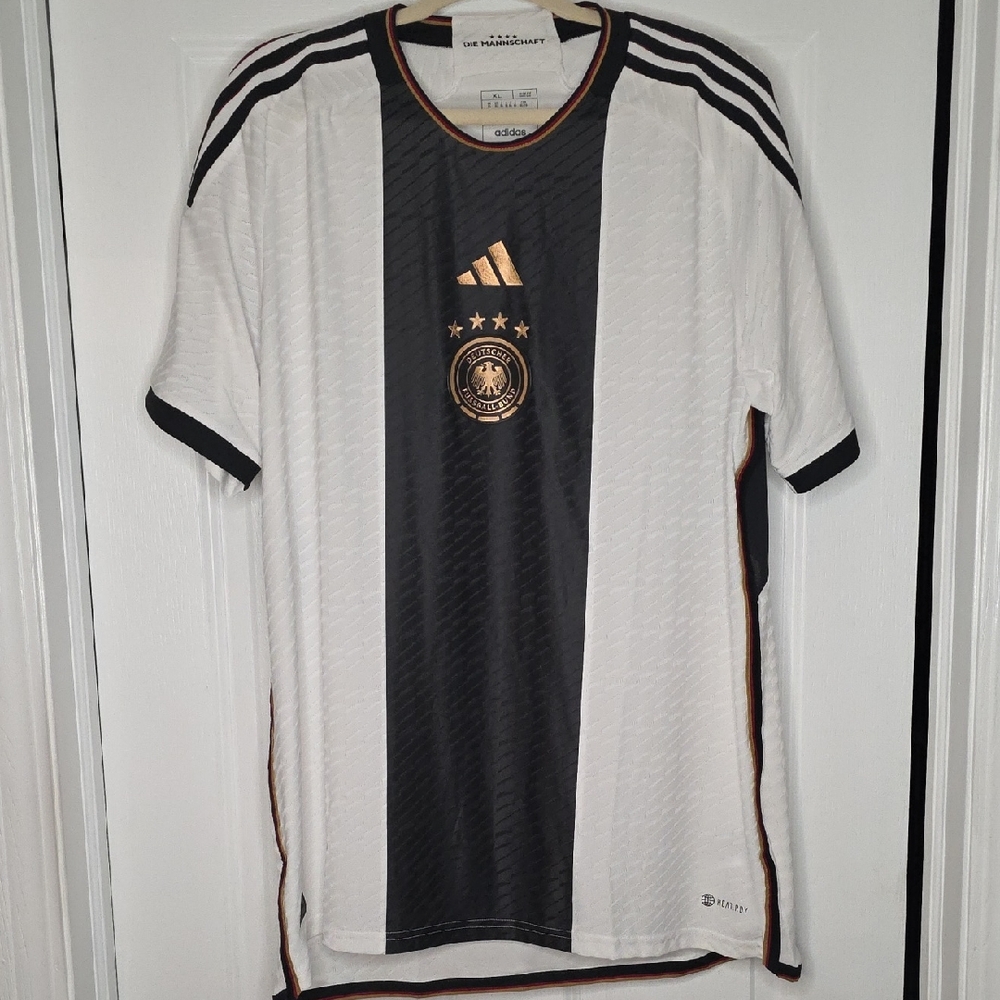 Adidas Germany 2022 FIFA World Cup Men's Black and White Striped Jersey